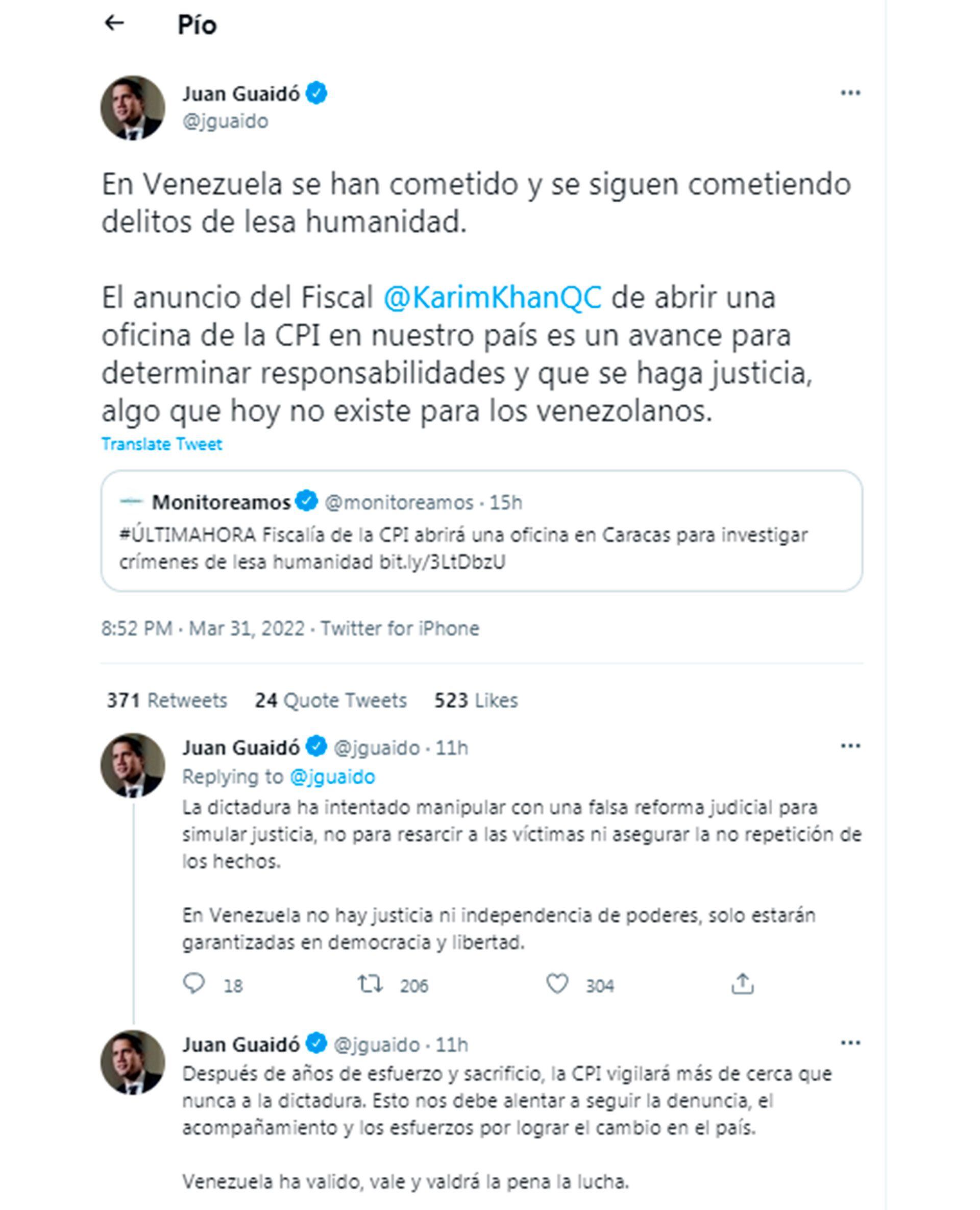 Juan Guaido tweets ICC Venezuela