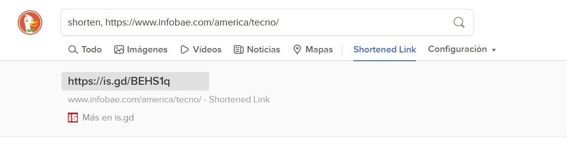 URL の前に「shorten」と入力すると、リンクが短縮されます