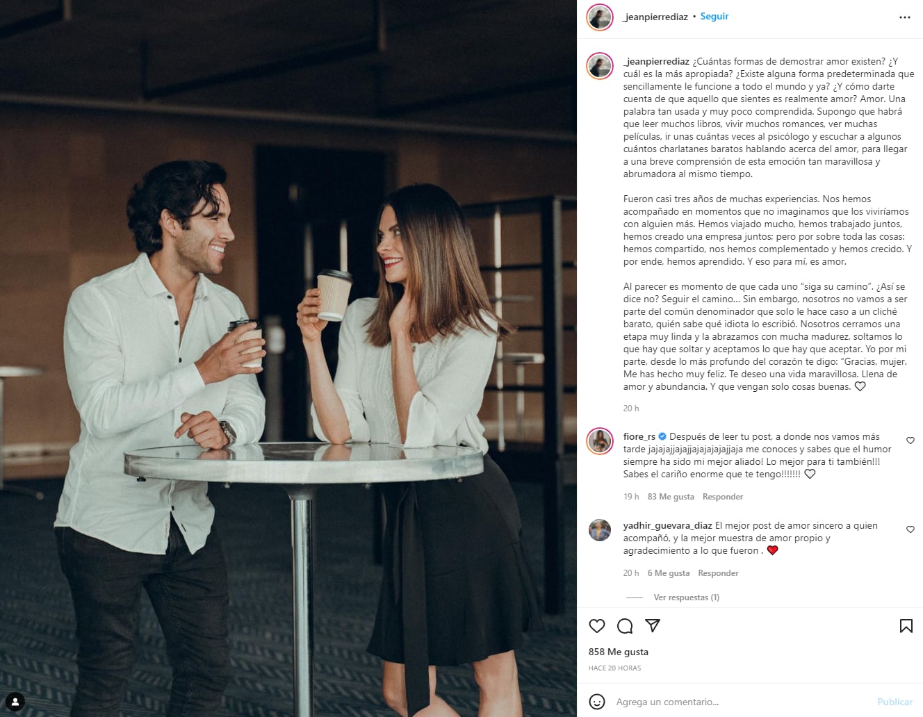 Jean Pierre Díaz dedica uma terna mensagem a Fiorella Rodríguez.
