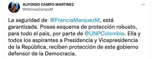 The UNP ensures that the security of Francia Márquez is guaranteed. Screenshot