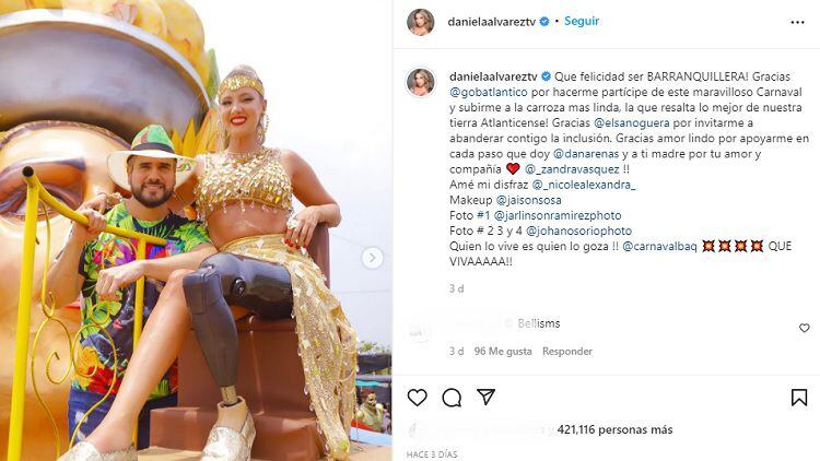 Daniel Arenas and Daniella Álvarez at the Barranquilla Carnival 2022. Photo: Instagram @danielaalvareztv