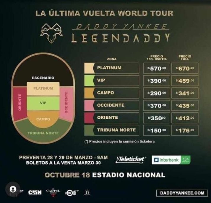 Lernen Sie die Gebiete und Preise für das Daddy Yankee-Konzert kennen. (Foto: DaddyYankee.com)