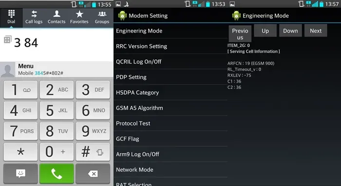 Engineer mode on Android. (photo: Androidphoria)