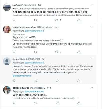 Voici quelques-unes des réactions sur Twitter. Photo : Twitter @soyjaimeandres